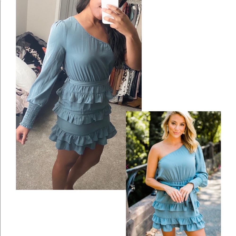Pink Lily One Shoulder Ruffle Dress